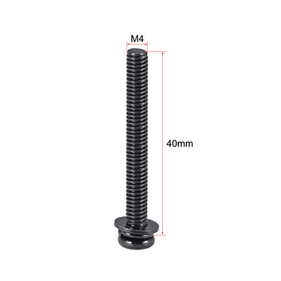 Harfington M4 x 40mm Carbon Steel Phillips Pan Head Machine Screws Bolts Combine with Spring Washer and Plain Washers 10pcs
