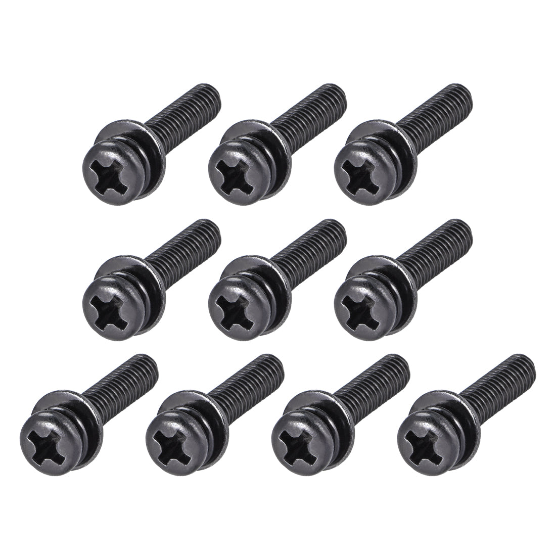 Harfington M4 x 40mm Carbon Steel Phillips Pan Head Machine Screws Bolts Combine with Spring Washer and Plain Washers 10pcs