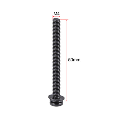 Harfington M4 x 50mm Carbon Steel Phillips Pan Head Machine Screws Bolts Combine with Spring Washer and Plain Washers 10pcs