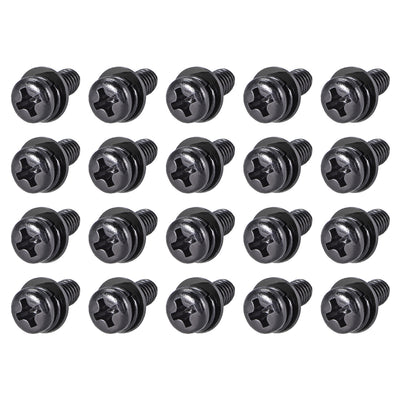 Harfington Phillips Pan Head Machine Screws Bolts w Spring Washer Plain Washers, 20pcs