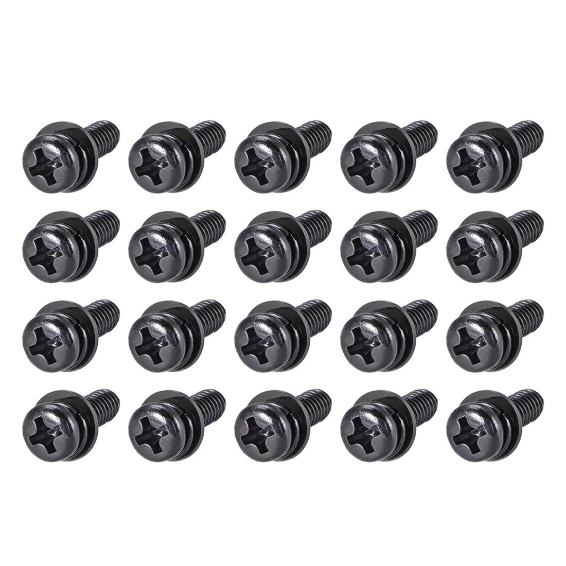 Harfington Phillips Pan Head Machine Screws Bolts w Spring Washer Plain Washers, 20pcs