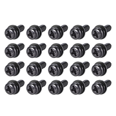Harfington Phillips Pan Head Machine Screws Bolts w Spring Washer Plain Washers, 20pcs