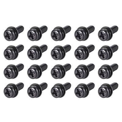 Harfington Phillips Pan Head Machine Screws Bolts w Spring Washer Plain Washers, 20pcs