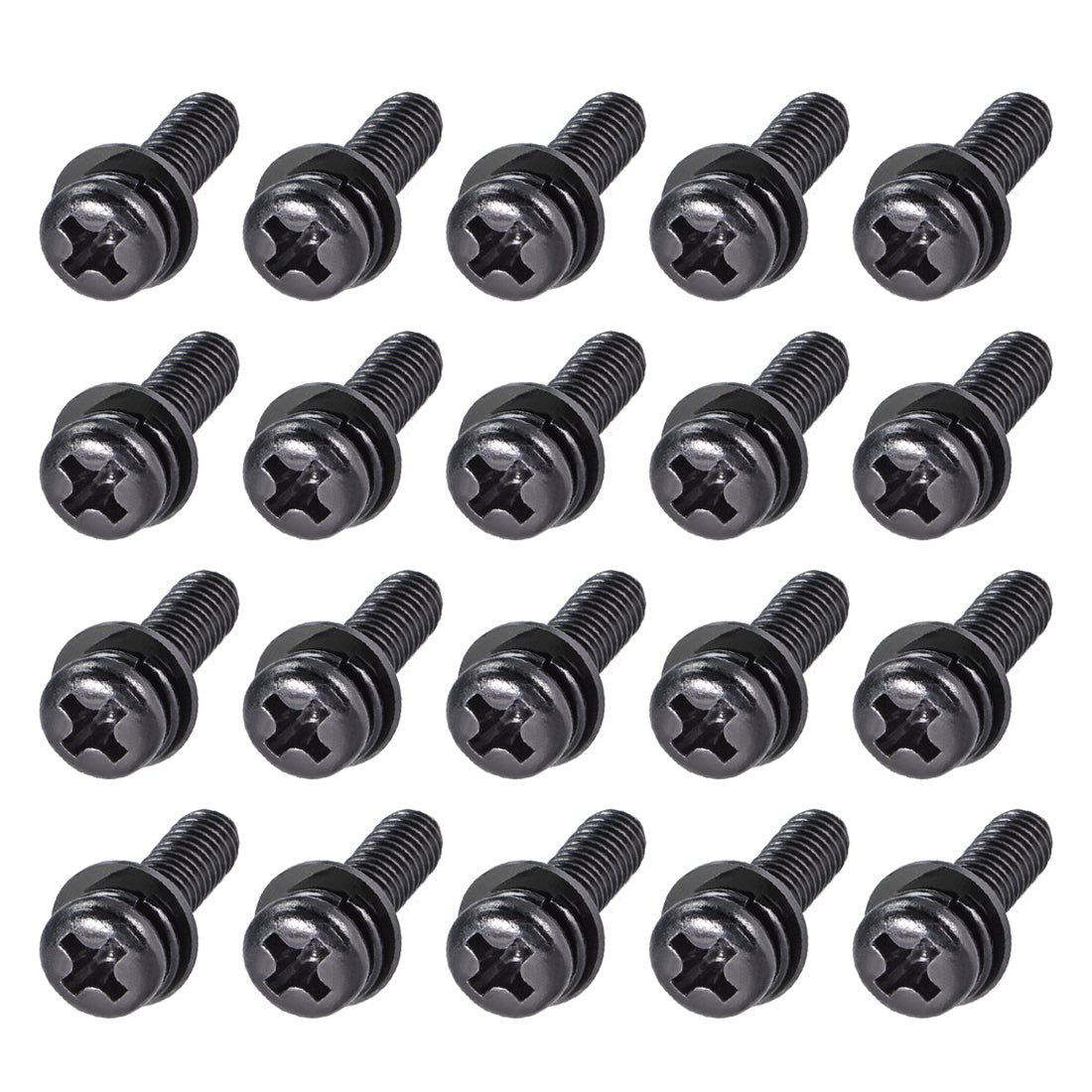 Harfington Phillips Pan Head Machine Screws Bolts w Spring Washer Plain Washers, 20pcs