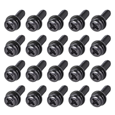 Harfington Phillips Pan Head Machine Screws Bolts w Spring Washer Plain Washers, 20pcs