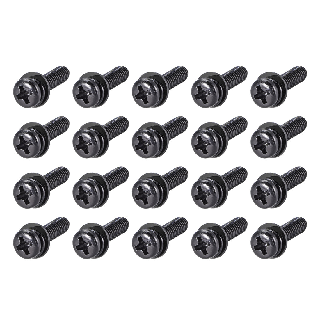 Harfington Phillips Pan Head Machine Screws Bolts w Spring Washer Plain Washers, 20pcs