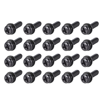 Harfington Phillips Pan Head Machine Screws Bolts w Spring Washer Plain Washers, 20pcs