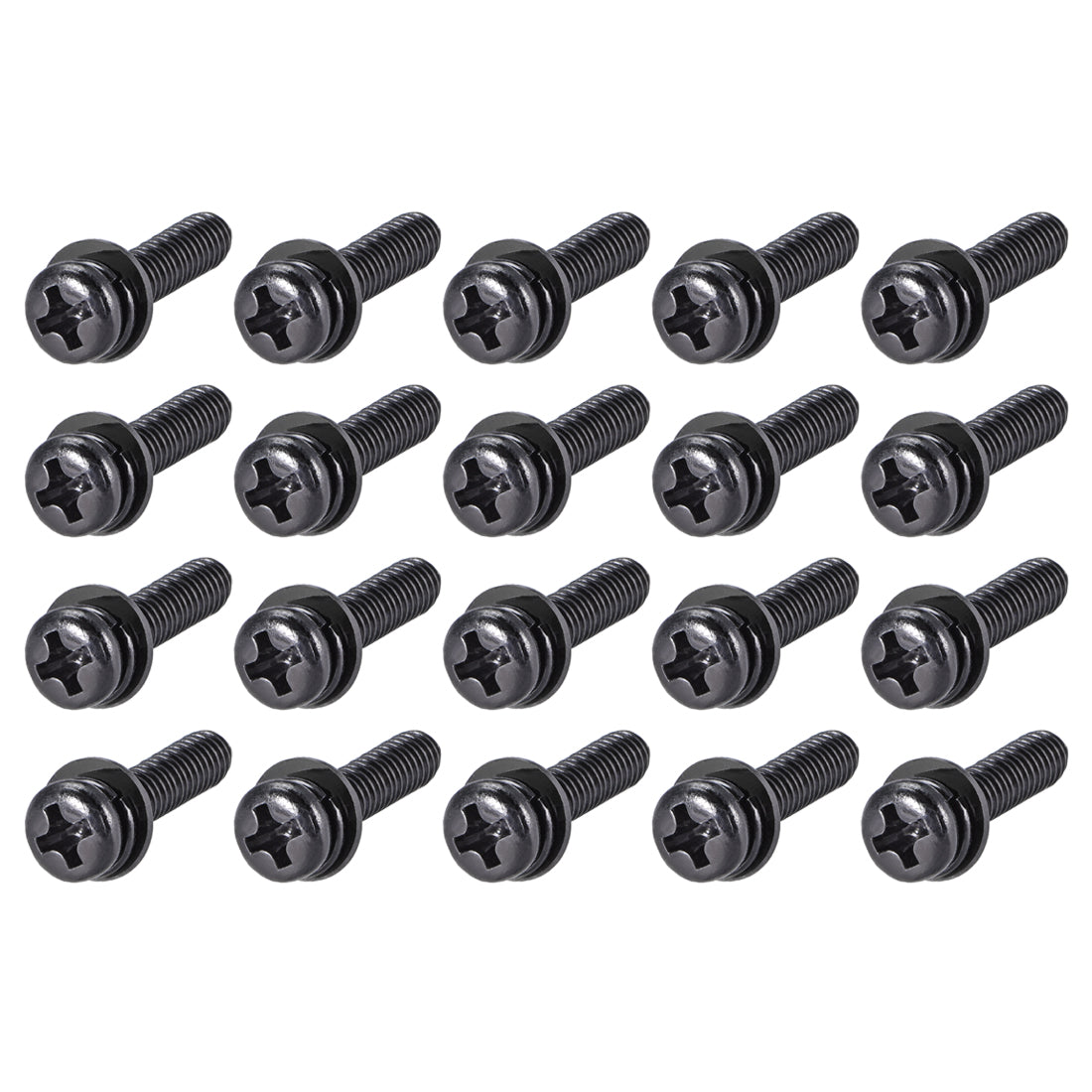 Harfington Phillips Pan Head Machine Screws Bolts w Spring Washer Plain Washers, 20pcs