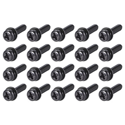 Harfington Phillips Pan Head Machine Screws Bolts w Spring Washer Plain Washers, 20pcs