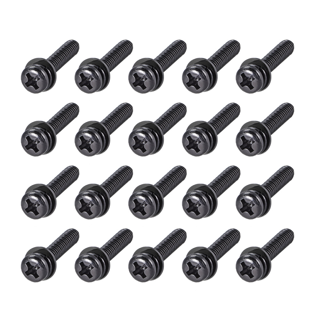 Harfington Phillips Pan Head Machine Screws Bolts w Spring Washer Plain Washers, 20pcs