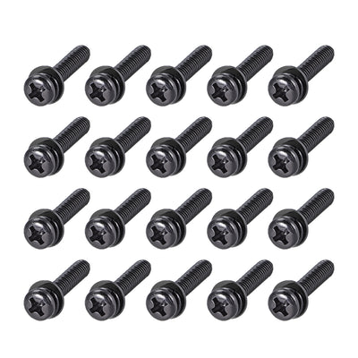 Harfington Phillips Pan Head Machine Screws Bolts w Spring Washer Plain Washers, 20pcs