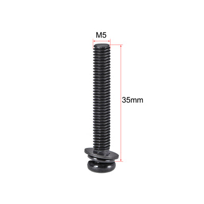 Harfington Phillips Pan Head Machine Screws Bolts w Spring Washer Plain Washers, 20pcs