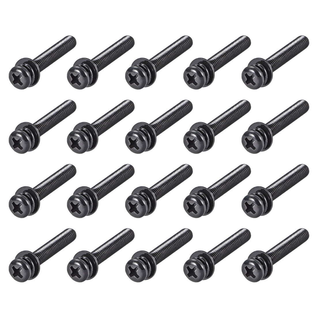 Harfington Phillips Pan Head Machine Screws Bolts w Spring Washer Plain Washers, 20pcs
