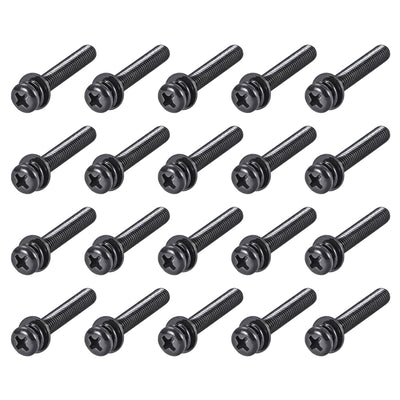 Harfington Phillips Pan Head Machine Screws Bolts w Spring Washer Plain Washers, 20pcs