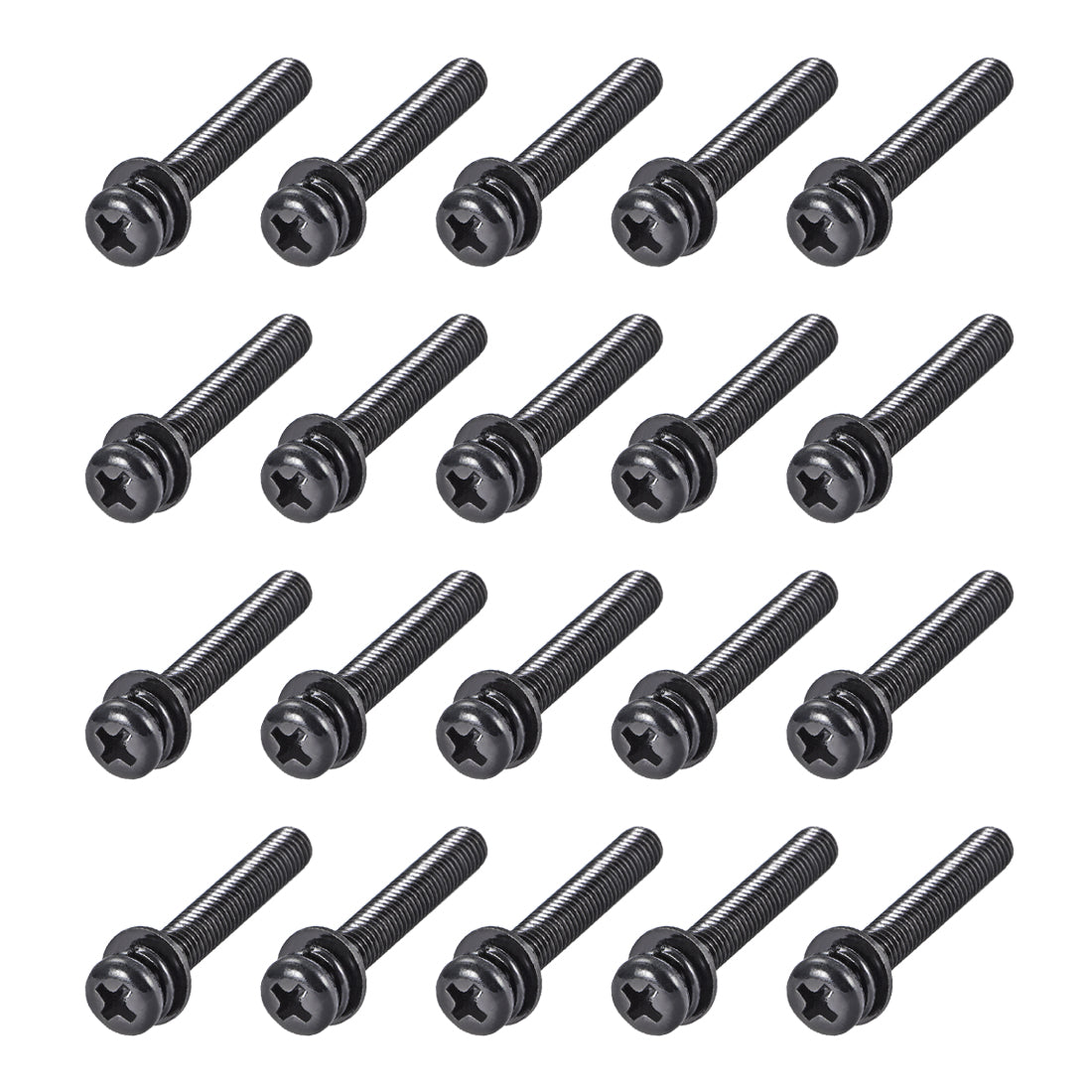 Harfington Phillips Pan Head Machine Screws Bolts w Spring Washer Plain Washers, 20pcs