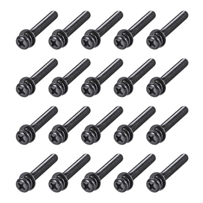 Harfington Phillips Pan Head Machine Screws Bolts w Spring Washer Plain Washers, 20pcs