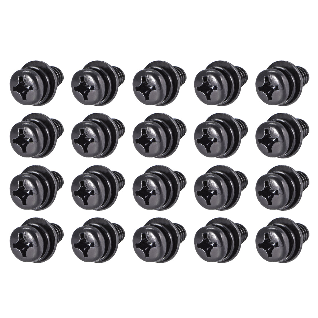 Harfington Phillips Pan Head Machine Screws Bolts w Spring Washer and Plain Washers 20pcs