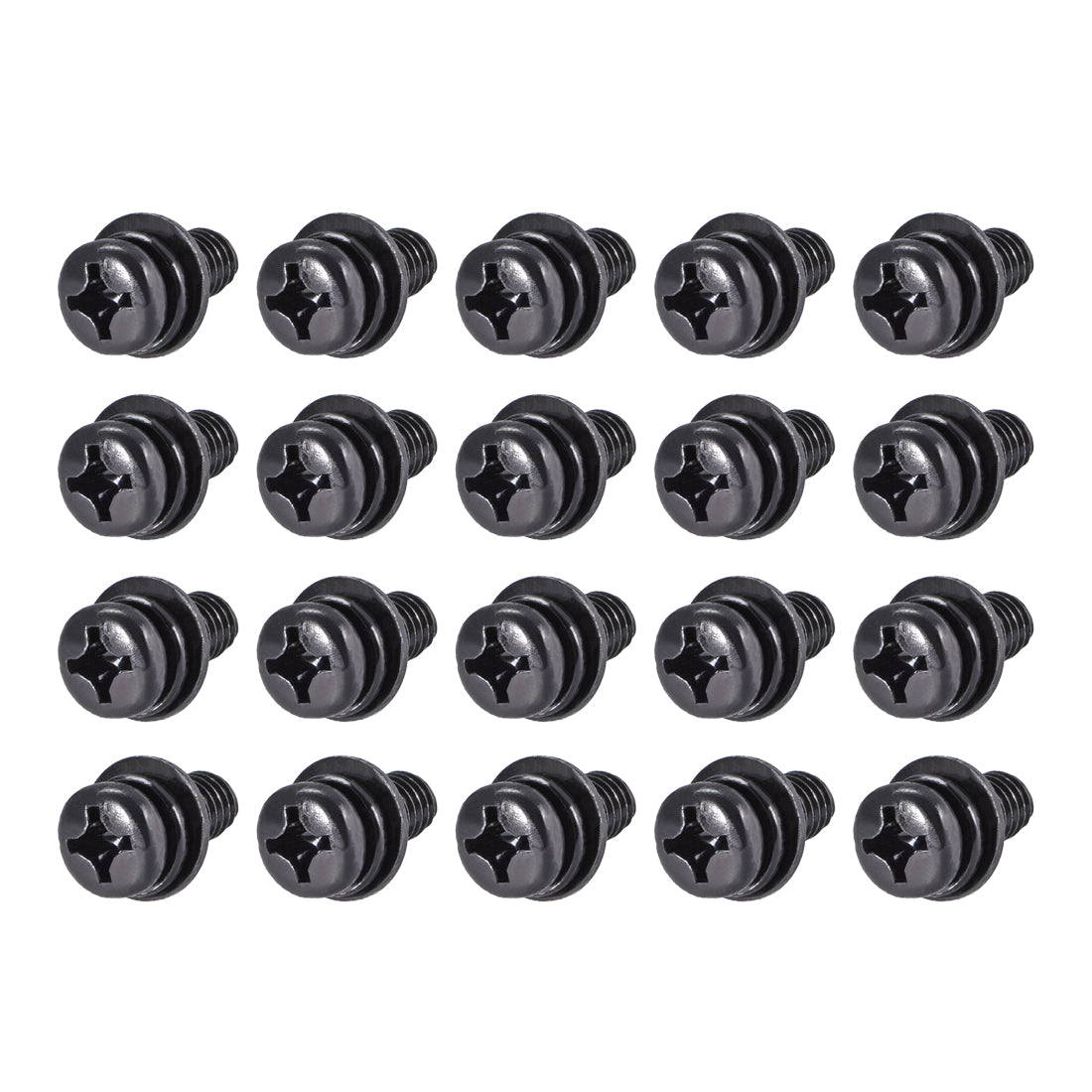 Harfington Phillips Pan Head Machine Screws Bolts w Spring Washer and Plain Washers 20pcs