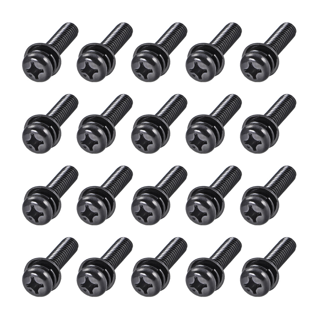 Harfington Phillips Pan Head Machine Screws Bolts w Spring Washer and Plain Washers 20pcs