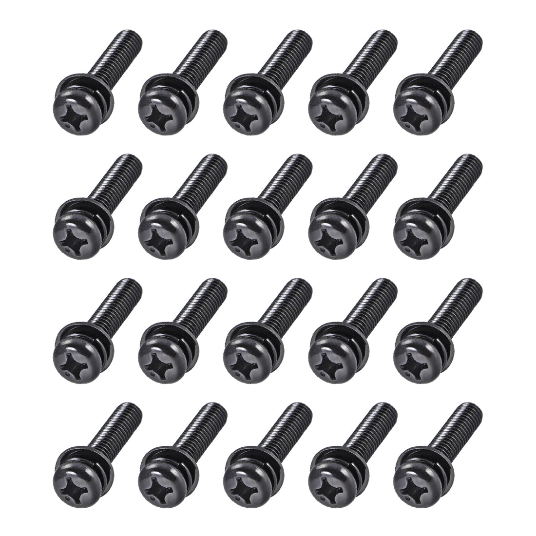 Harfington Phillips Pan Head Machine Screws Bolts w Spring Washer and Plain Washers 20pcs