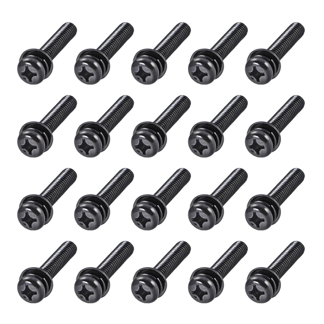 Harfington Phillips Pan Head Machine Screws Bolts w Spring Washer and Plain Washers 20pcs