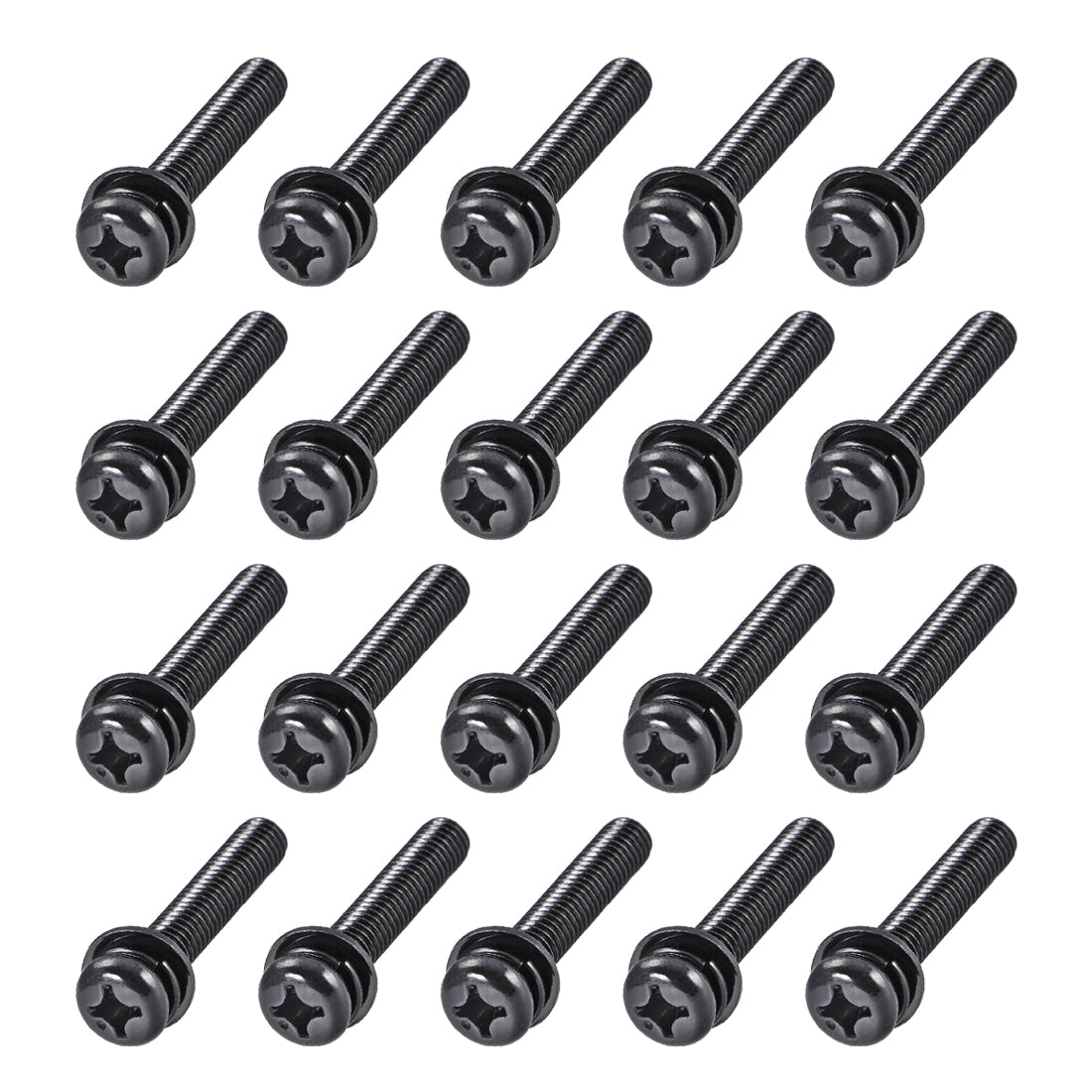 Harfington M6 x 35mm Carbon Steel Phillips Pan Head Machine Screws Bolts Combine with Spring Washer and Plain Washers 20pcs