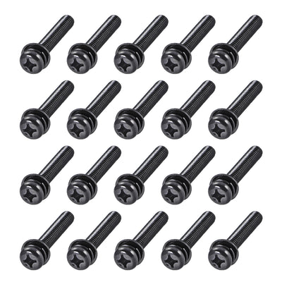 Harfington M6 x 35mm Carbon Steel Phillips Pan Head Machine Screws Bolts Combine with Spring Washer and Plain Washers 20pcs