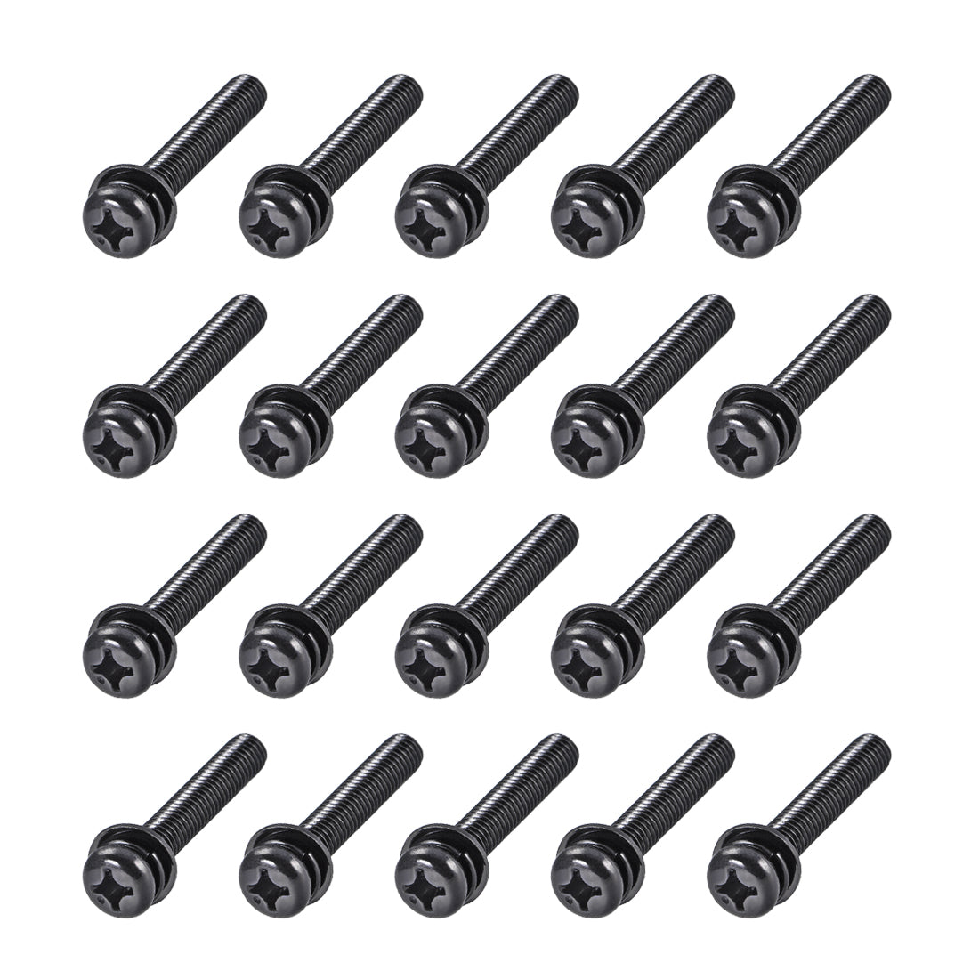 Harfington Phillips Pan Head Machine Screws Bolts w Spring Washer and Plain Washers 20pcs