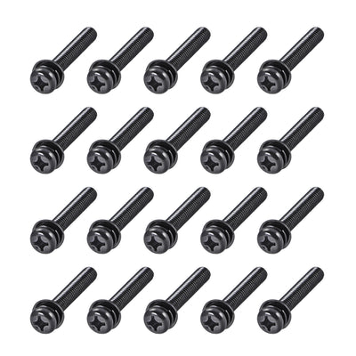 Harfington Phillips Pan Head Machine Screws Bolts w Spring Washer and Plain Washers 20pcs