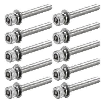 Harfington Stainless Steel Hex Socket Head Cap Screws Bolts Combine with Spring Washer and Plain Washers