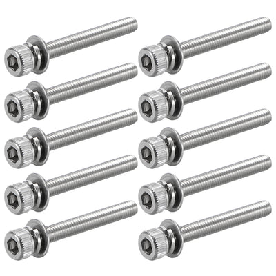 Harfington Stainless Steel Hex Socket Head Cap Screws Bolts Combine with Spring Washer and Plain Washers