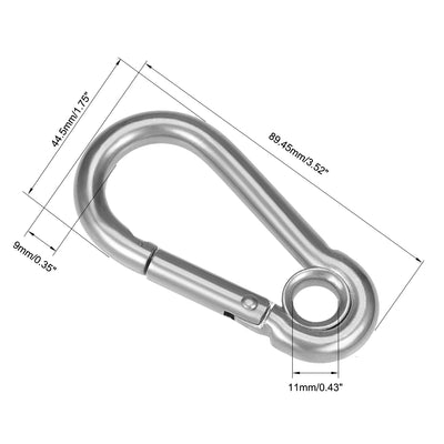 Harfington Carabiner Snap Hook, 3.52"/89.45mm 304 Stainless Steel Carabiner Spring Snap Link Hook Clip Keychain 2Pcs