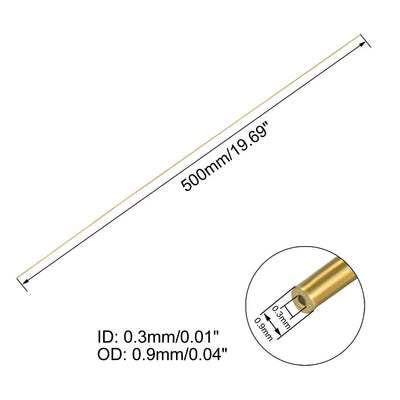 Harfington 0.3mm x 0.9mm x 500mm Brass Pipe Tube Round Bar Rod