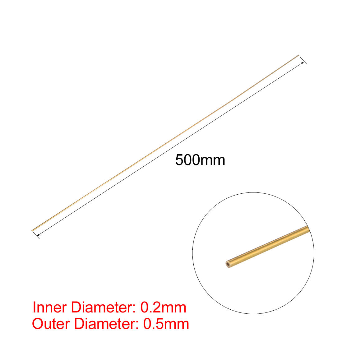 Harfington 0.2mm x 0.5mm x 500mm Brass Pipe Tube Round Bar Rod