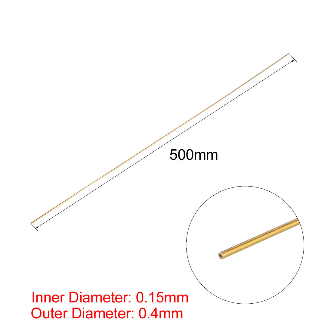 Harfington 0.15mm x 0.4mm x 500mm Brass Pipe Tube Round Bar Rod