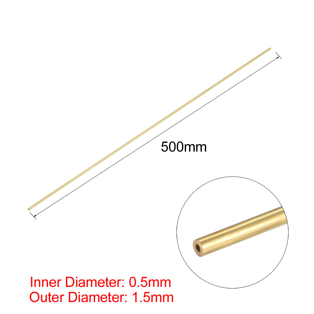 Harfington 0.5mm x 1.5mm x 500mm Brass Pipe Tube Round Bar Rod