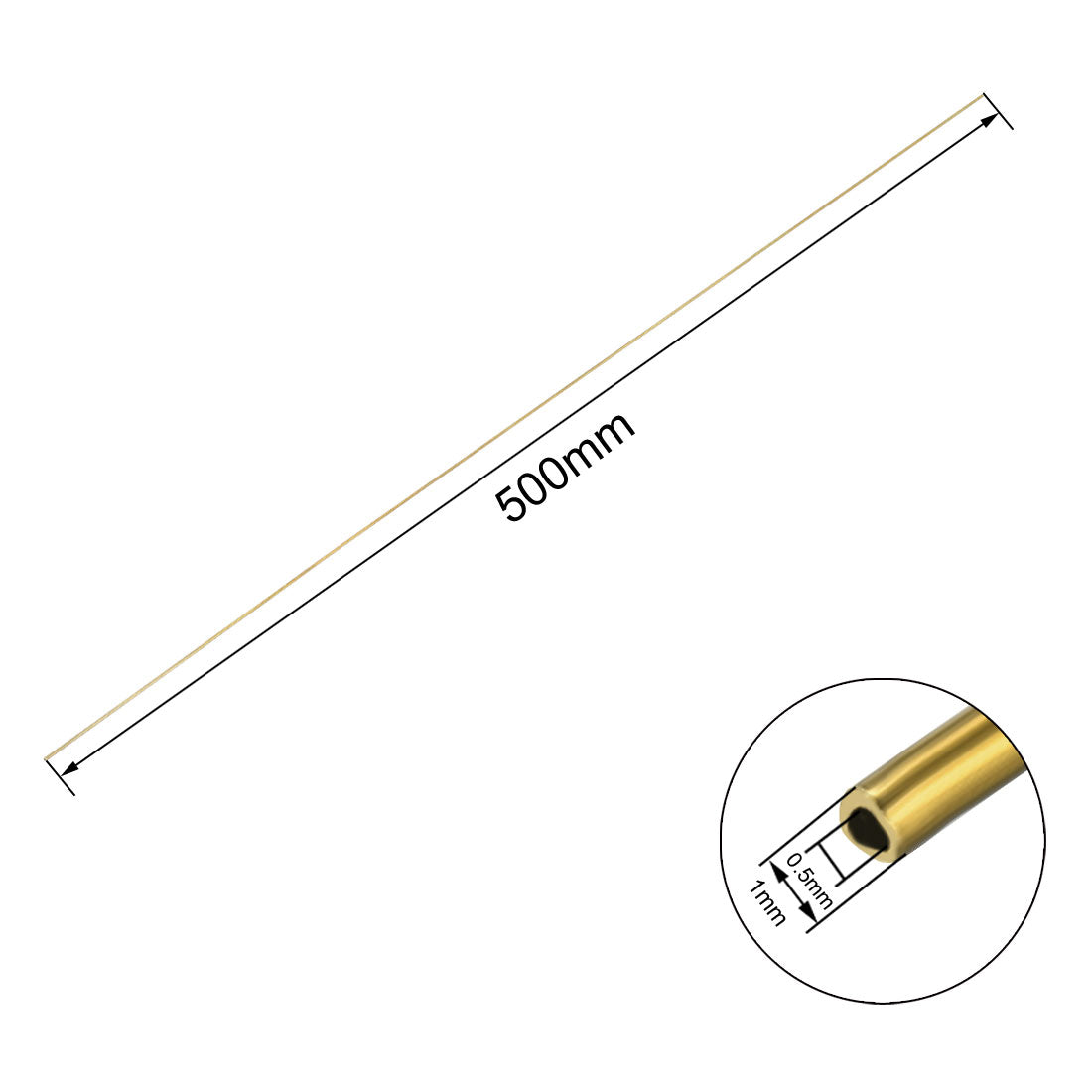 Harfington 0.5mm x 1mm x 500mm Brass Pipe Tube Round Bar Rod