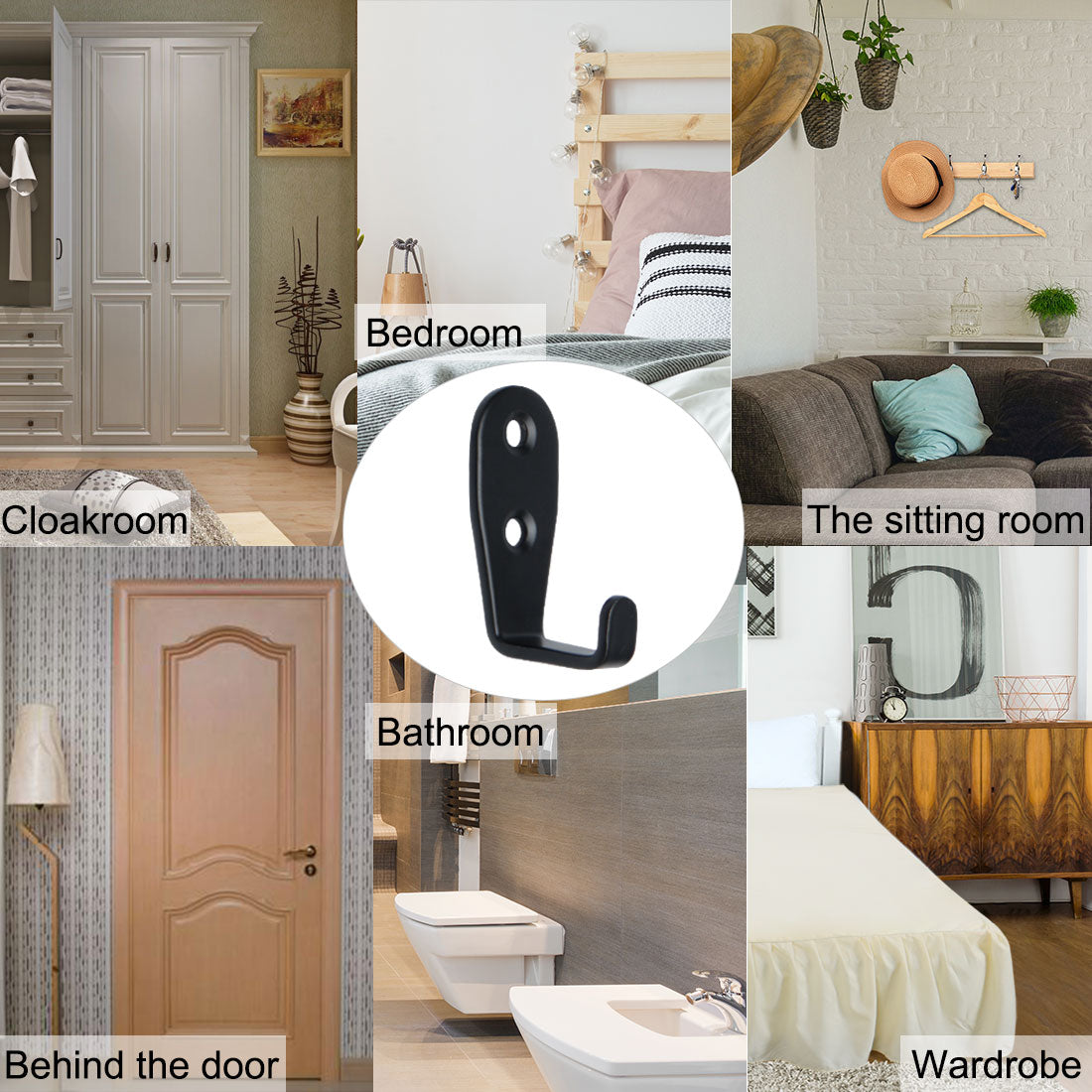 Harfington 12pcs Wall Hooks Stainless Steel 62mm Hook Coat Hat Bag Towel Wall DIY Hanger