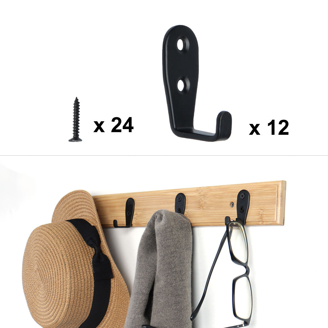 Harfington 12pcs Wall Hooks Stainless Steel 62mm Hook Coat Hat Bag Towel Wall DIY Hanger