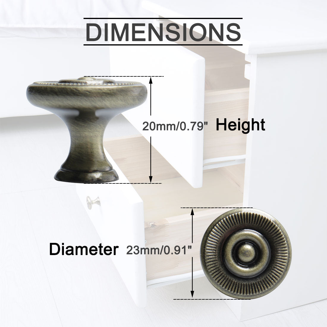 Harfington Zinc Alloy Knob Vintage Round Drawer Pull Handle Cabinet 26mm, 10pcs