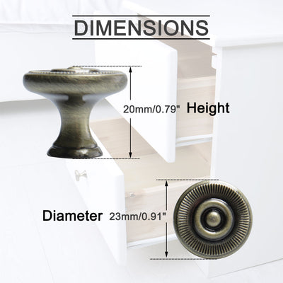 Harfington Zinc Alloy Knob Vintage Round Drawer Pull Handle Cabinet 26mm, 10pcs
