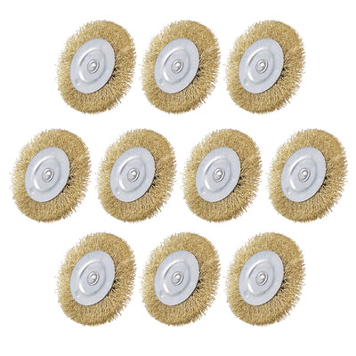 Harfington 3-Inch Wire Wheel Brush Bench Copper Plated Crimped Steel 1/4-Inch Shank 10 Pcs