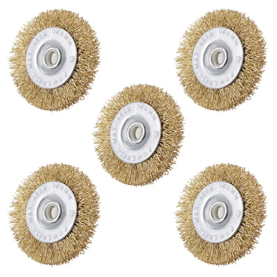 Harfington 2-Inch Wire Wheel Brush Bench Copper Plated Crimped Steel 1/4-Inch Shank 5 Pcs