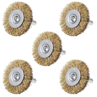 Harfington 1-1/2Inch Wire Wheel Brush Bench Copper Plated Crimped Steel 1/4-Inch Shank 5 Pcs