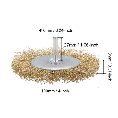 Harfington 4-Inch Wire Wheel Brush Bench Copper Plated Crimped Steel 1/4-Inch Shank 2 Pcs