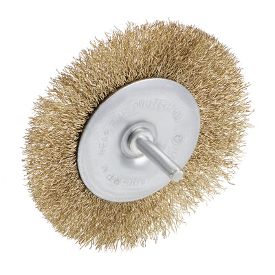 Harfington 4-Inch Wire Wheel Brush Bench Copper Plated Crimped Steel 1/4-Inch Shank 2 Pcs