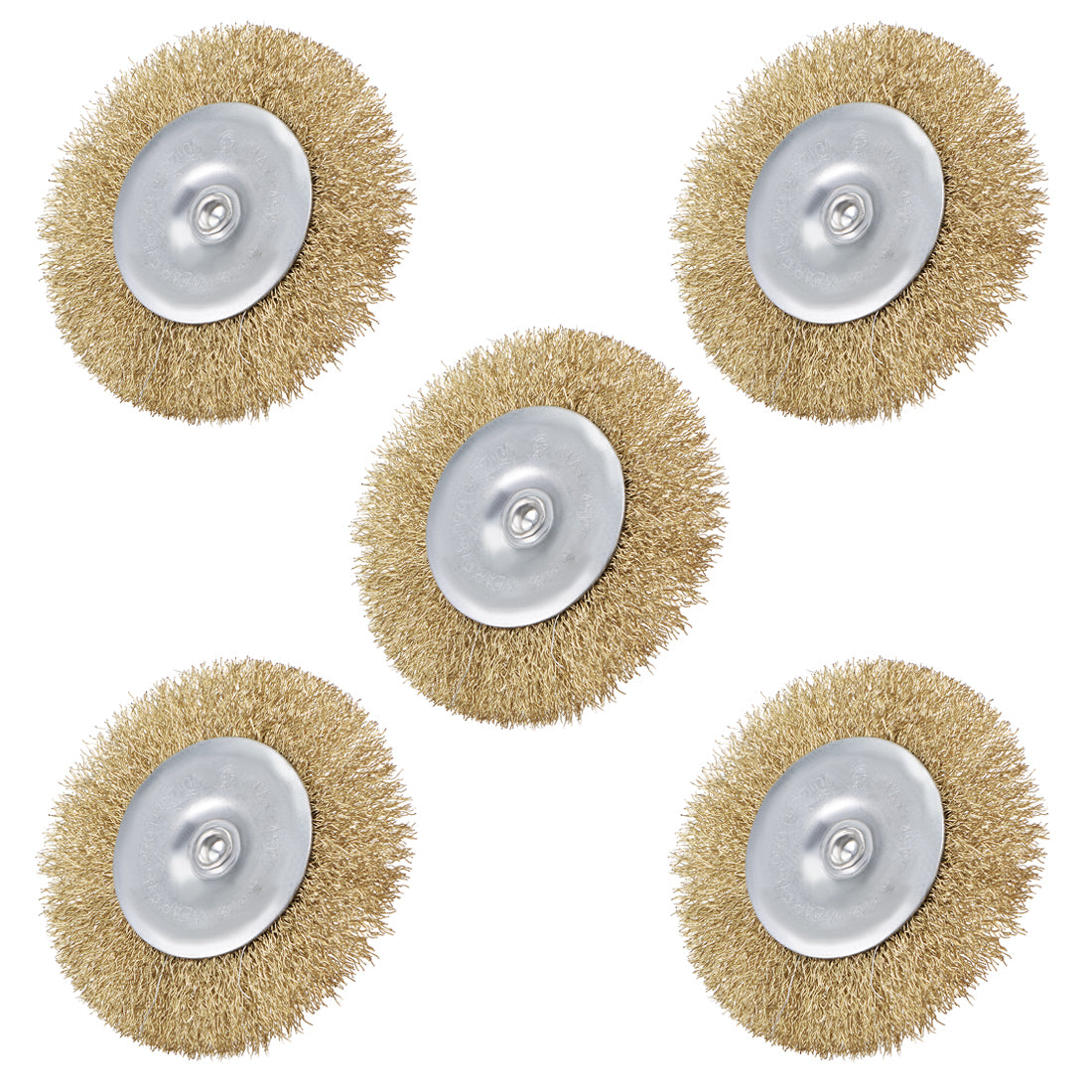 Harfington 4-Inch Wire Wheel Brush Bench Copper Plated Crimped Steel 1/4-Inch Shank 5 Pcs