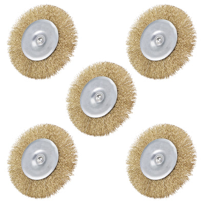 Harfington 4-Inch Wire Wheel Brush Bench Copper Plated Crimped Steel 1/4-Inch Shank 5 Pcs