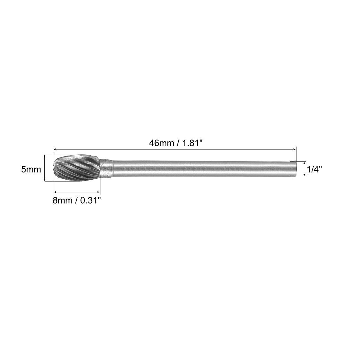 Harfington Single Cut Rotary Burrs File Oval Shape with 1/8" Shank and 5 mm Head Size 2pcs