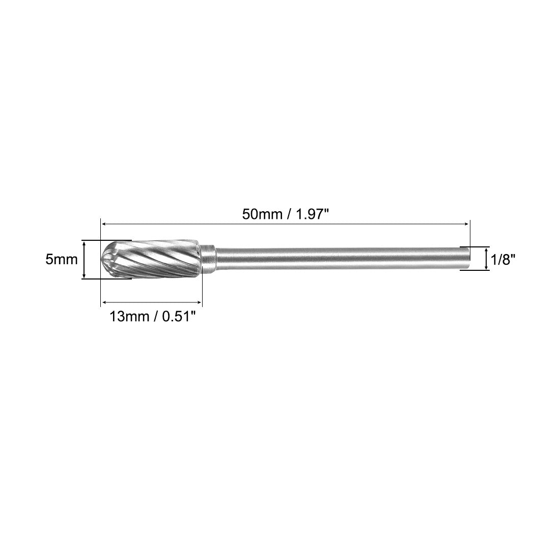 Harfington Single Cut Rotary Burrs File Radius Cylinder Shape w 1/8" Shank 5 mm Head Size
